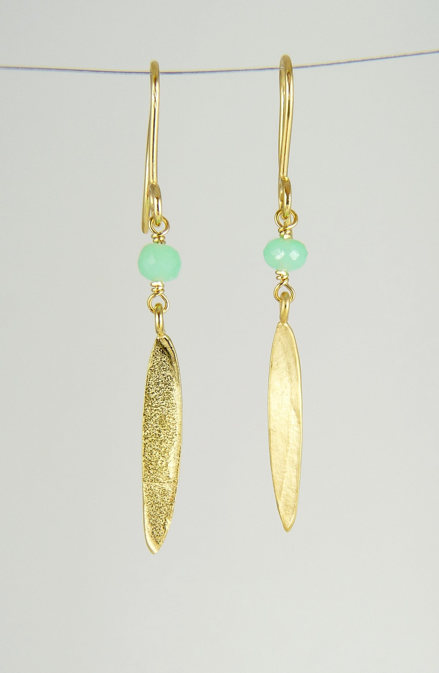 Small Lily Long Leaf Earrings with Gemstones