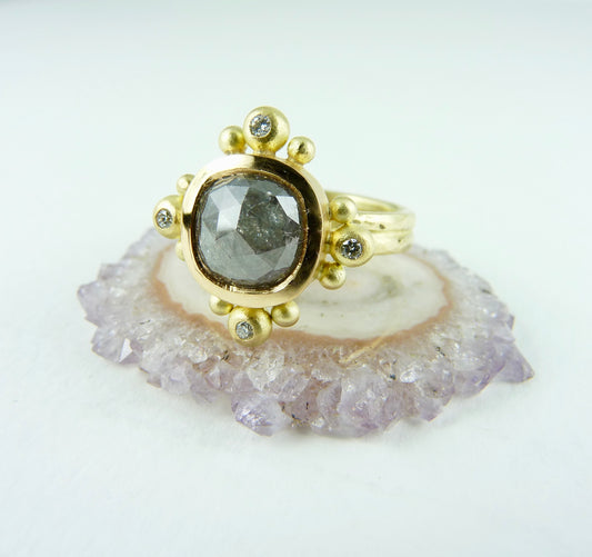 Empress Ring with 2.10ct grey diamond, white diamonds, 22ct & 18ct gold
