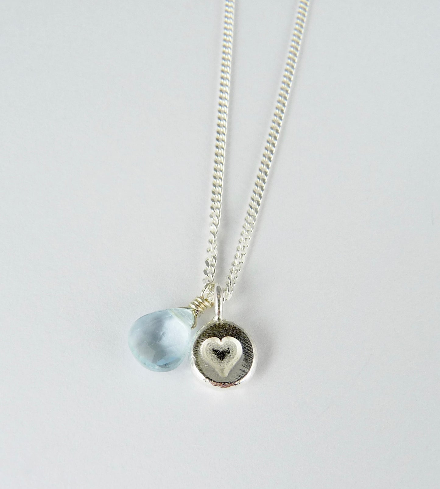 Silver Stamped Heart and Gemstone Necklace
