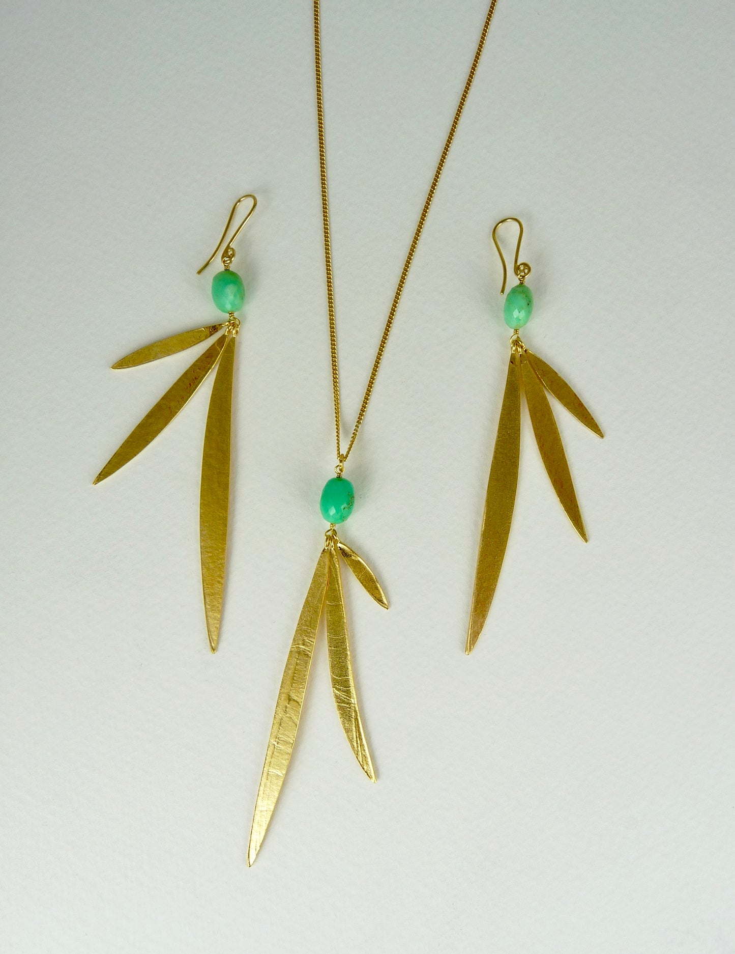 Lily Long Leaf Earrings with gemstones
