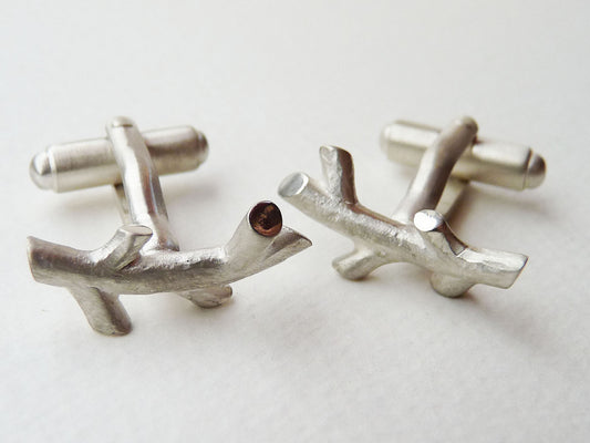 Blossoming, Branch, Sterling, Silver, Leaf, cufflink, cufflinks, Jewellery, Jewelry, Handmade, semi, precious, nature